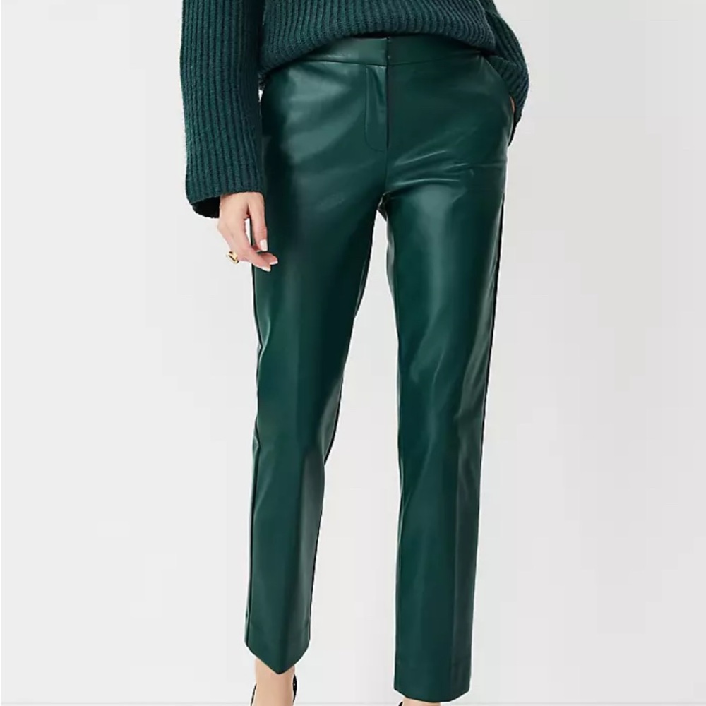Ann Taylor Emerald Green Faux Leather Straight-Leg Pants
